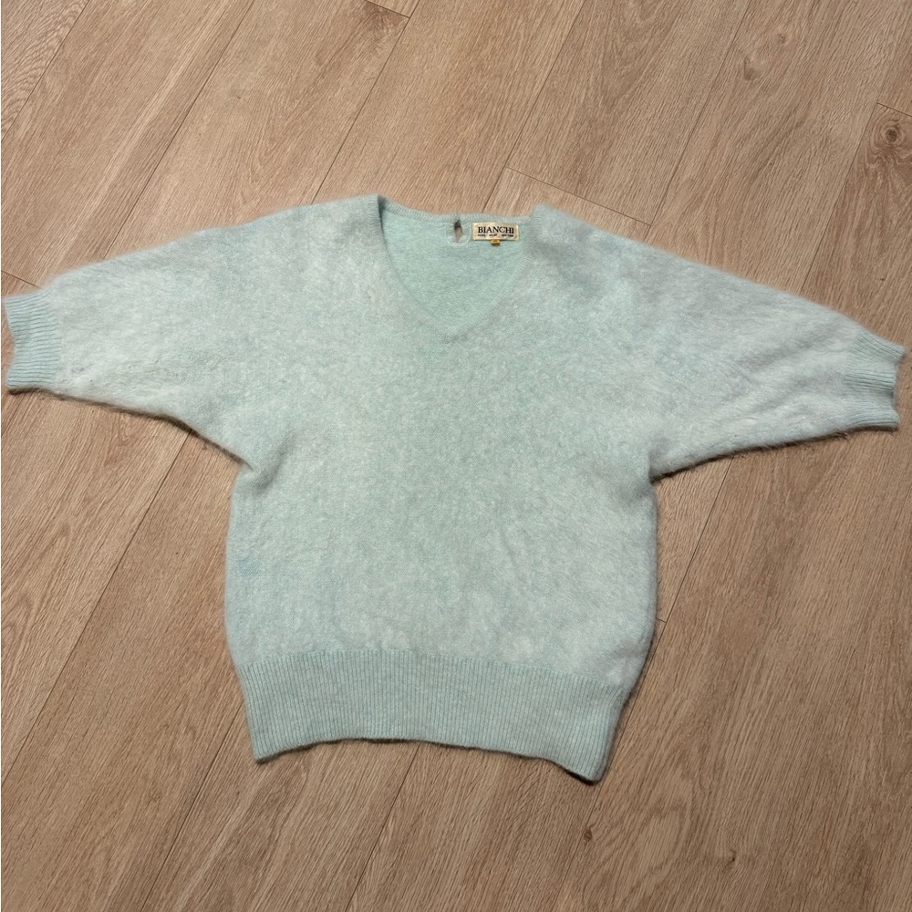 VINTAGE BIANCHI 80% Angora Light Blue V Neck Sweater